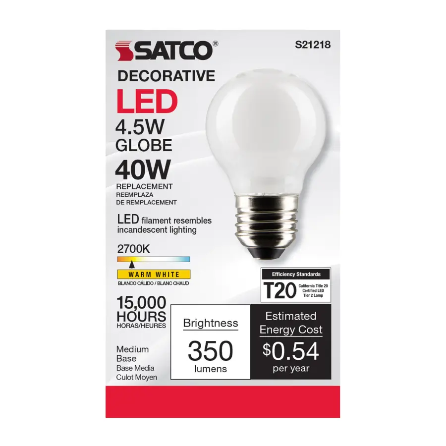 4.5 Watt G16.5 LED Filament - White - Medium base - 90 CRI - 2700K - 120 Volt - Image 4