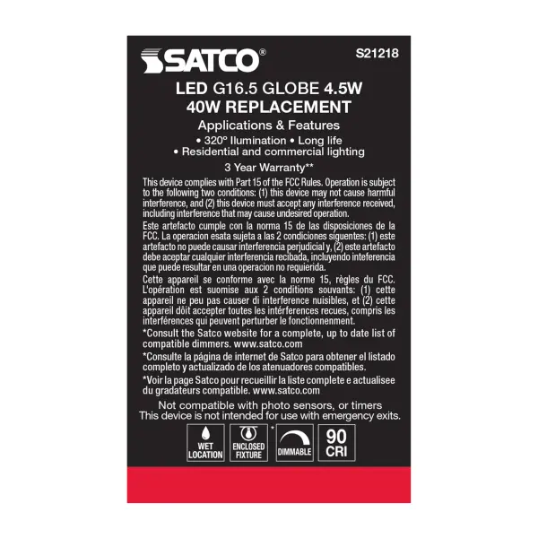 4.5 Watt G16.5 LED Filament - White - Medium base - 90 CRI - 2700K - 120 Volt - Image 7