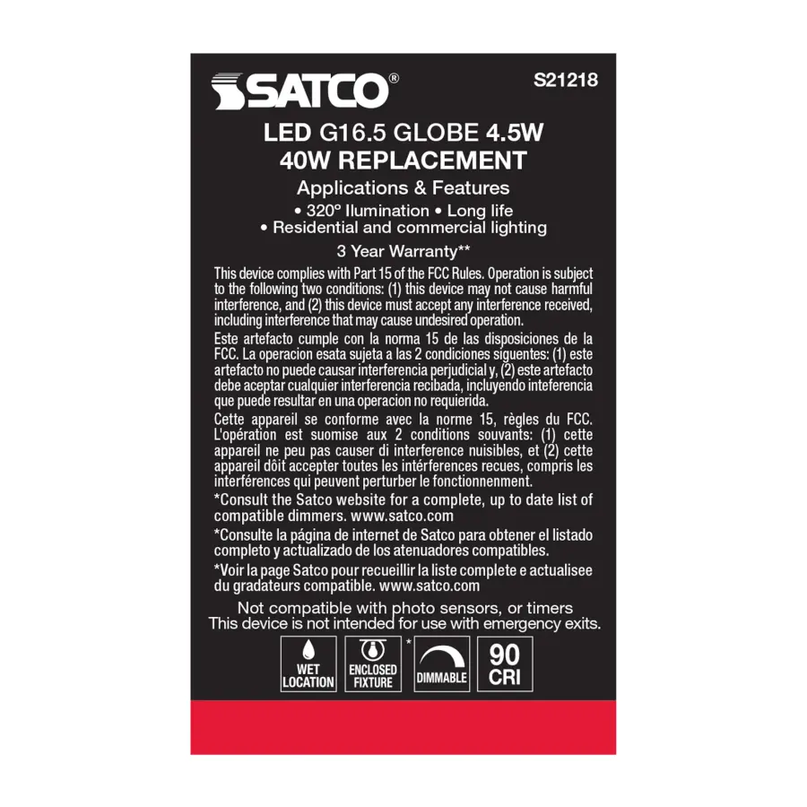4.5 Watt G16.5 LED Filament - White - Medium base - 90 CRI - 2700K - 120 Volt - Image 7