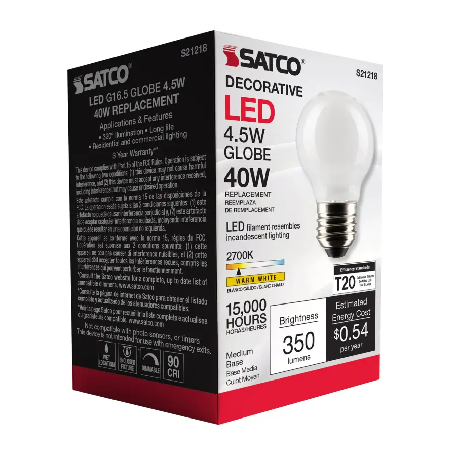 4.5 Watt G16.5 LED Filament - White - Medium base - 90 CRI - 2700K - 120 Volt - Image 8