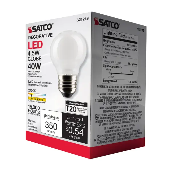 4.5 Watt G16.5 LED Filament - White - Medium base - 90 CRI - 2700K - 120 Volt - Image 9