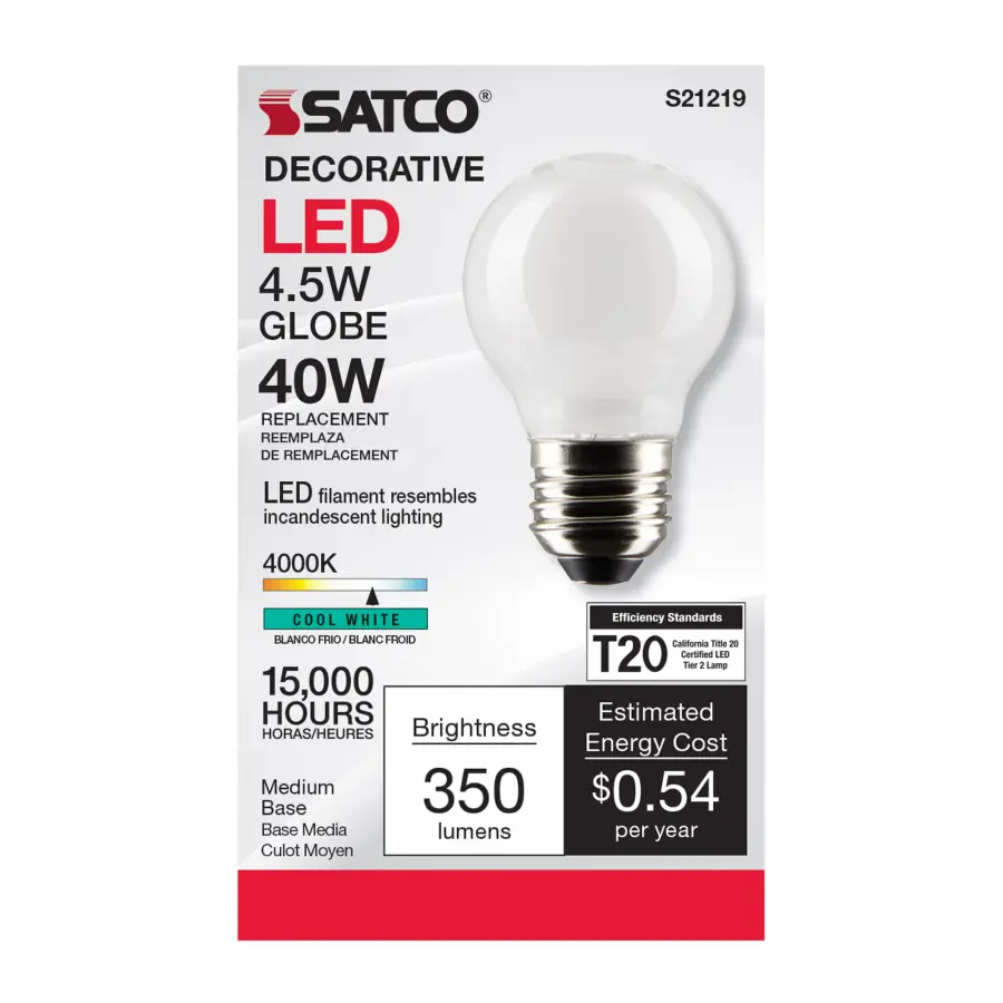 4.5 Watt G16.5 LED Filament - White - Medium base - 90 CRI - 4000K - 120 Volt - Image 4