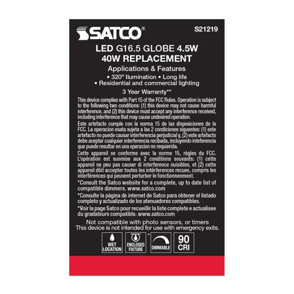 4.5 Watt G16.5 LED Filament - White - Medium base - 90 CRI - 4000K - 120 Volt - Image 7