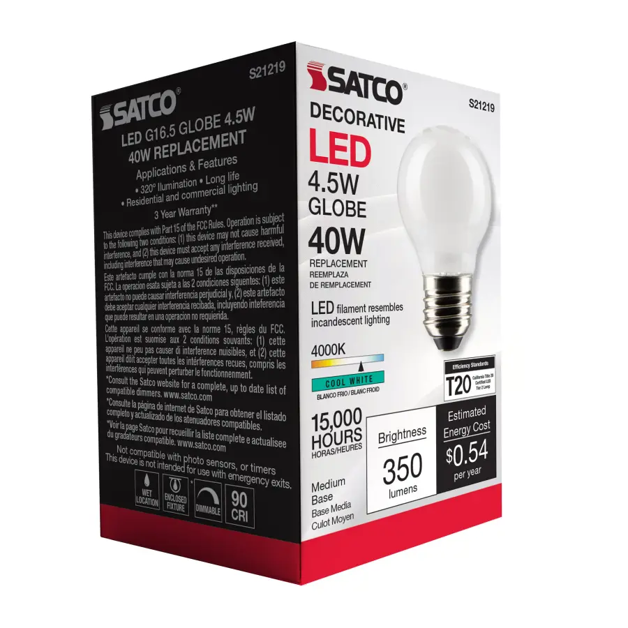4.5 Watt G16.5 LED Filament - White - Medium base - 90 CRI - 4000K - 120 Volt - Image 8