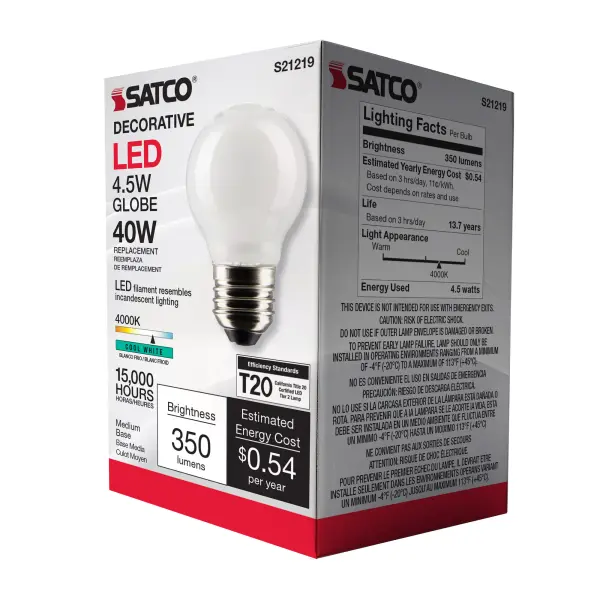 4.5 Watt G16.5 LED Filament - White - Medium base - 90 CRI - 4000K - 120 Volt - Image 9