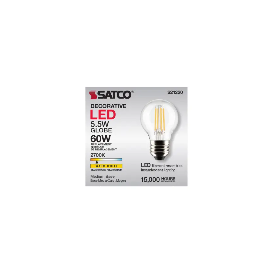 5.5 Watt G16.5 LED Filament - Clear - Medium base - 90 CRI - 2700K - 120 Volt - Image 11