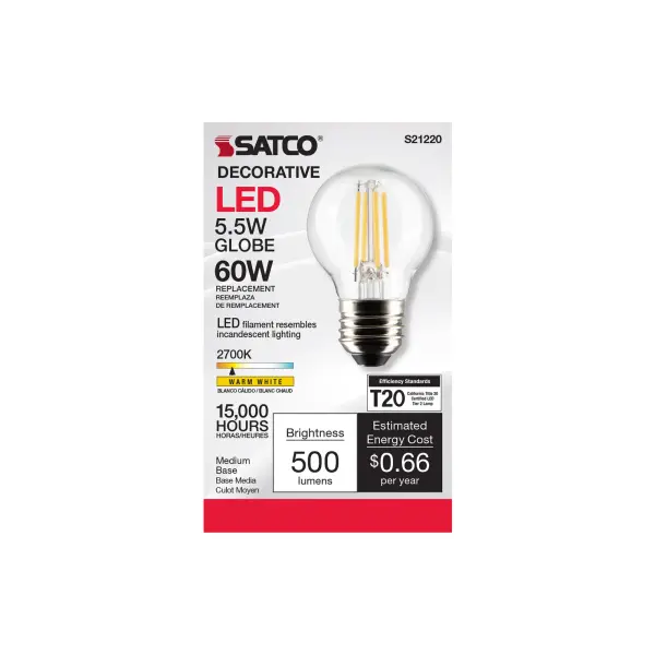5.5 Watt G16.5 LED Filament - Clear - Medium base - 90 CRI - 2700K - 120 Volt - Image 4