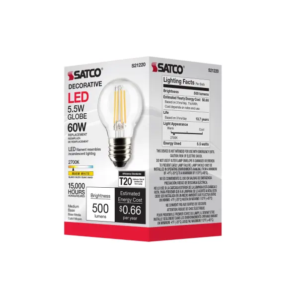 5.5 Watt G16.5 LED Filament - Clear - Medium base - 90 CRI - 2700K - 120 Volt - Image 8