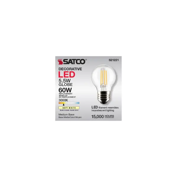 5.5 Watt G16.5 LED Filament - Clear - Medium base - 90 CRI - 3000K - 120 Volt - Image 11