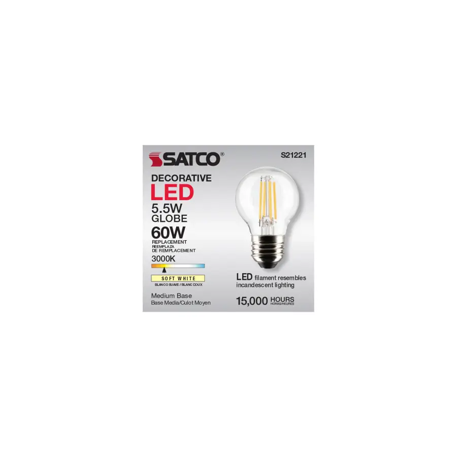 5.5 Watt G16.5 LED Filament - Clear - Medium base - 90 CRI - 3000K - 120 Volt - Image 11