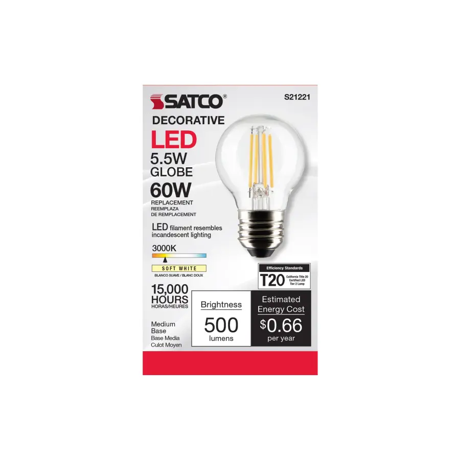 5.5 Watt G16.5 LED Filament - Clear - Medium base - 90 CRI - 3000K - 120 Volt - Image 4