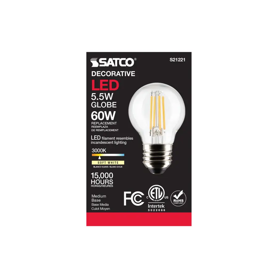 5.5 Watt G16.5 LED Filament - Clear - Medium base - 90 CRI - 3000K - 120 Volt - Image 5