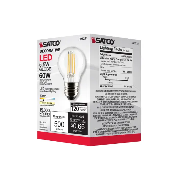5.5 Watt G16.5 LED Filament - Clear - Medium base - 90 CRI - 3000K - 120 Volt - Image 8