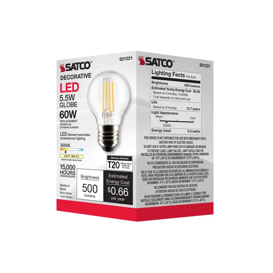 5.5 Watt G16.5 LED Filament - Clear - Medium base - 90 CRI - 3000K - 120 Volt - Image 8