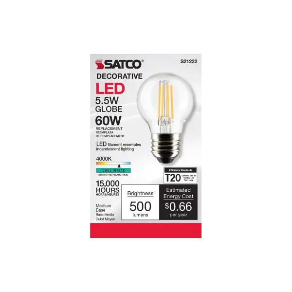 5.5 Watt G16.5 LED Filament - Clear - Medium base - 90 CRI - 4000K - 120 Volt - Image 4