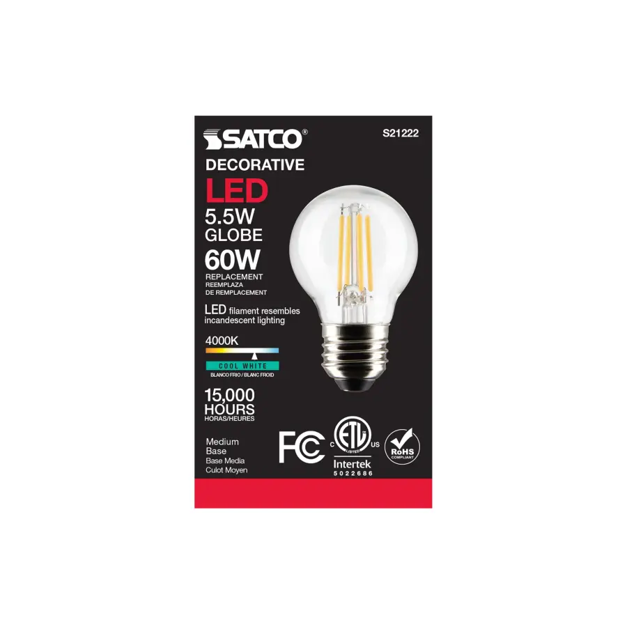 5.5 Watt G16.5 LED Filament - Clear - Medium base - 90 CRI - 4000K - 120 Volt - Image 5