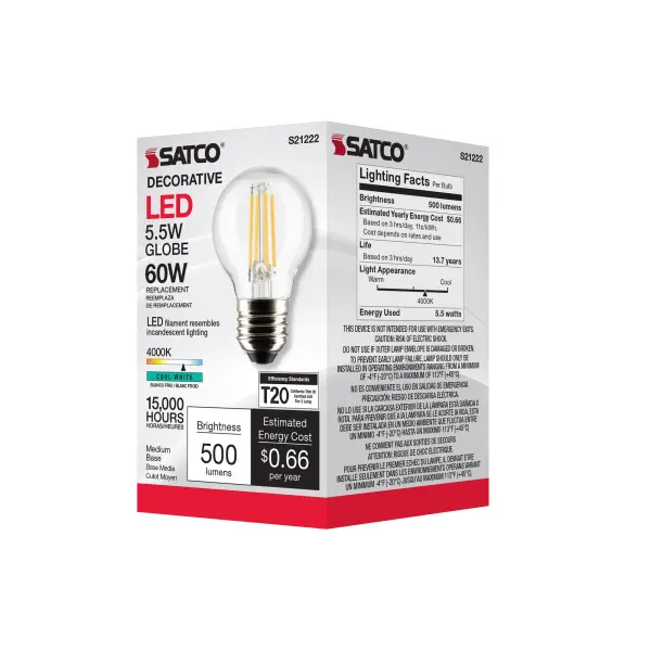 5.5 Watt G16.5 LED Filament - Clear - Medium base - 90 CRI - 4000K - 120 Volt - Image 8