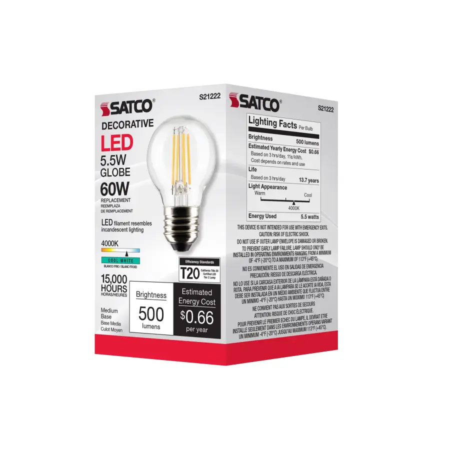 5.5 Watt G16.5 LED Filament - Clear - Medium base - 90 CRI - 4000K - 120 Volt - Image 8