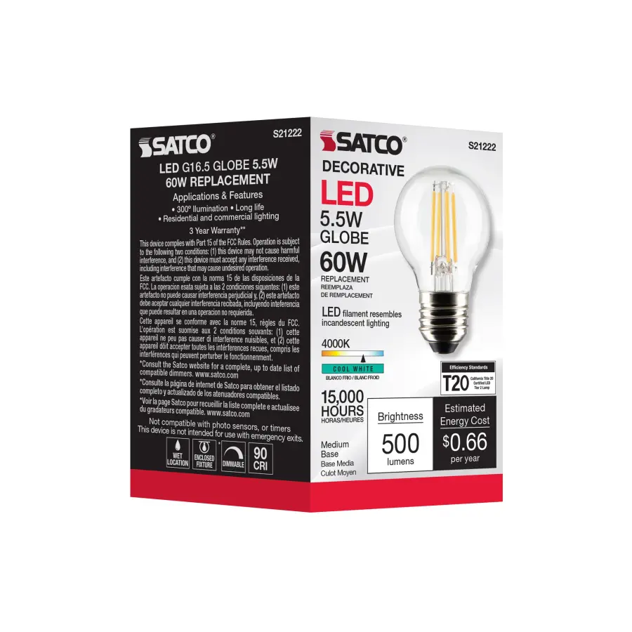 5.5 Watt G16.5 LED Filament - Clear - Medium base - 90 CRI - 4000K - 120 Volt - Image 9