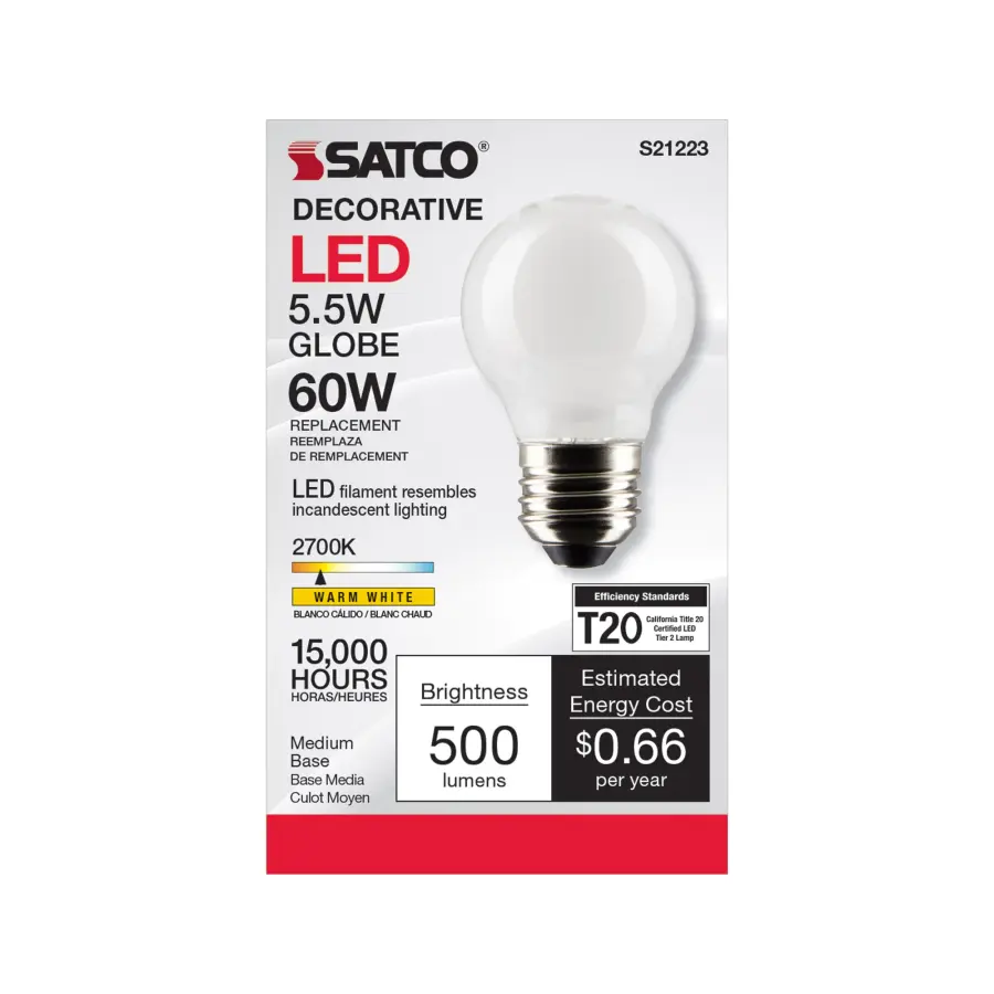 5.5 Watt G16.5 LED Filament - White - Medium base - 90 CRI - 2700K - 120 Volt - Image 4