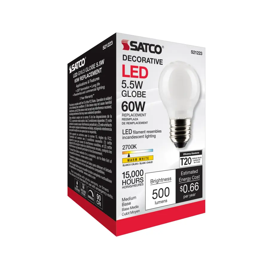 5.5 Watt G16.5 LED Filament - White - Medium base - 90 CRI - 2700K - 120 Volt - Image 8