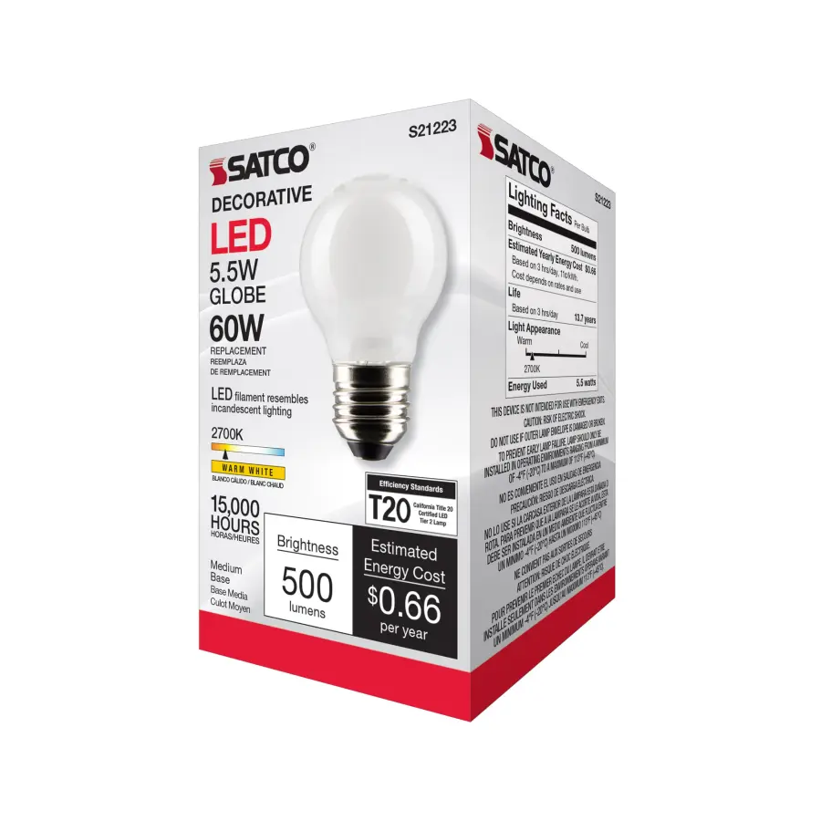 5.5 Watt G16.5 LED Filament - White - Medium base - 90 CRI - 2700K - 120 Volt - Image 9