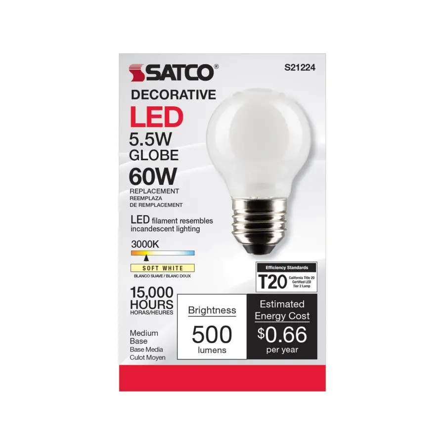 5.5 Watt G16.5 LED Filament - White - Medium base - 90 CRI - 3000K - 120 Volt - Image 4