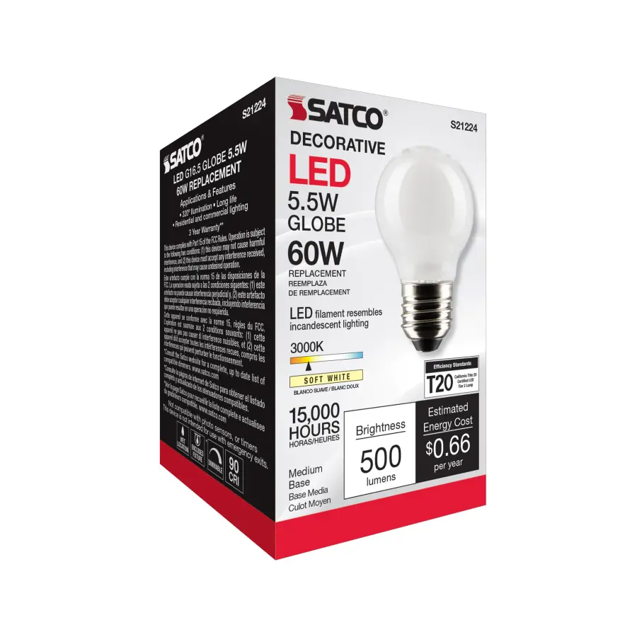 5.5 Watt G16.5 LED Filament - White - Medium base - 90 CRI - 3000K - 120 Volt - Image 8