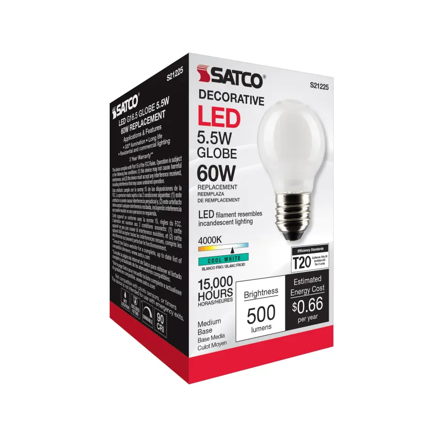 5.5 Watt G16.5 LED Filament - White - Medium base - 90 CRI - 4000K - 120 Volt - Image 8