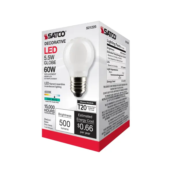 5.5 Watt G16.5 LED Filament - White - Medium base - 90 CRI - 4000K - 120 Volt - Image 9