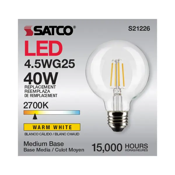 4.5 Watt G25 LED Filament - Clear - Medium base - 90 CRI - 2700K - 120 Volt - Image 12