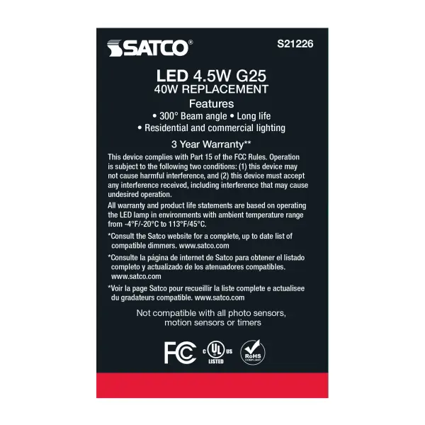 4.5 Watt G25 LED Filament - Clear - Medium base - 90 CRI - 2700K - 120 Volt - Image 8