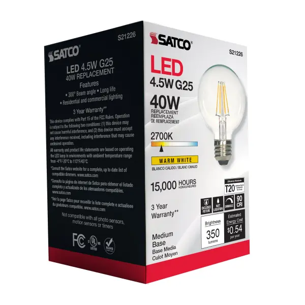 4.5 Watt G25 LED Filament - Clear - Medium base - 90 CRI - 2700K - 120 Volt - Image 9