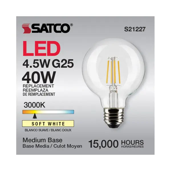 4.5 Watt G25 LED Filament - Clear - Medium base - 90 CRI - 3000K - 120 Volt - Image 11