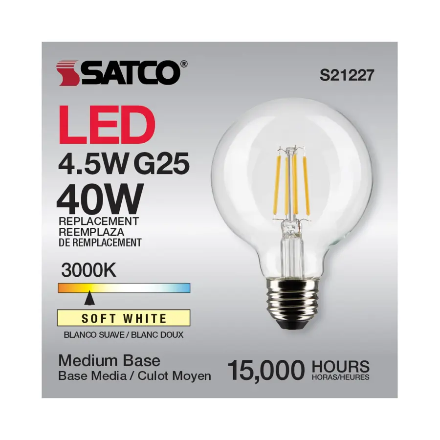 4.5 Watt G25 LED Filament - Clear - Medium base - 90 CRI - 3000K - 120 Volt - Image 11