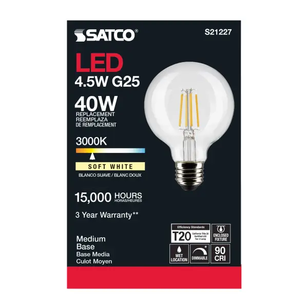 4.5 Watt G25 LED Filament - Clear - Medium base - 90 CRI - 3000K - 120 Volt - Image 5