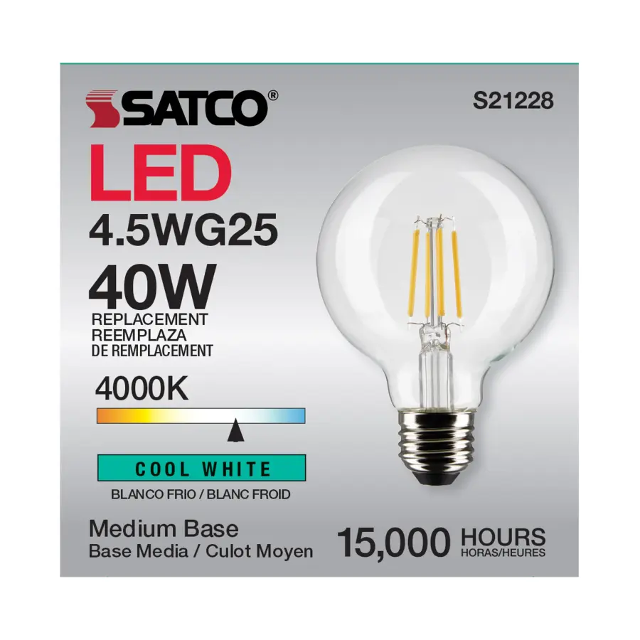 4.5 Watt G25 LED Filament - Clear - Medium base - 90 CRI - 4000K - 120 Volt - Image 11