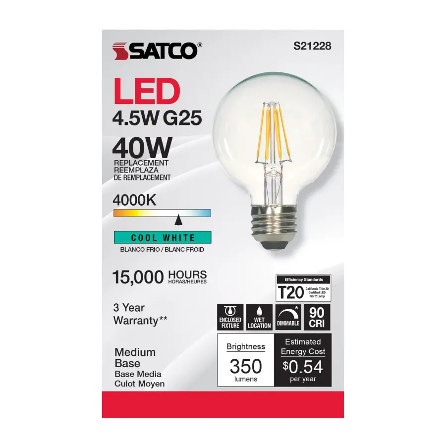 4.5 Watt G25 LED Filament - Clear - Medium base - 90 CRI - 4000K - 120 Volt - Image 4