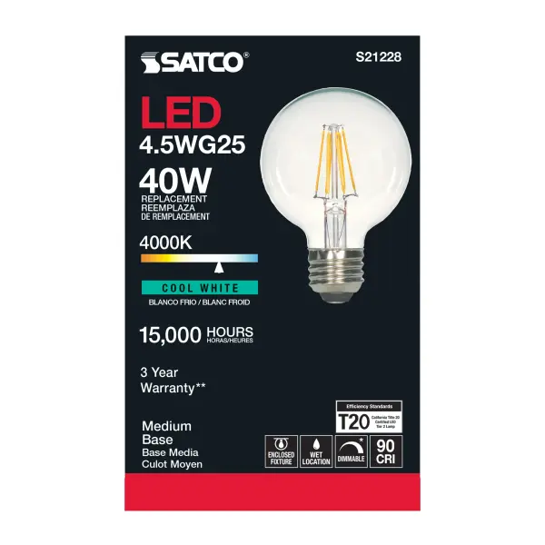 4.5 Watt G25 LED Filament - Clear - Medium base - 90 CRI - 4000K - 120 Volt - Image 5