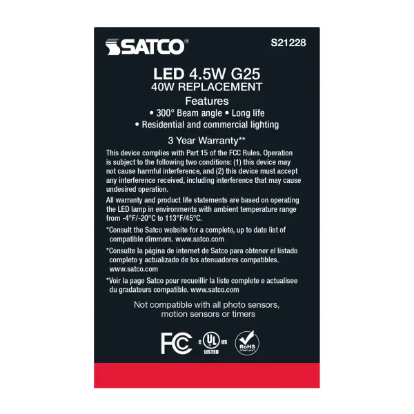 4.5 Watt G25 LED Filament - Clear - Medium base - 90 CRI - 4000K - 120 Volt - Image 7