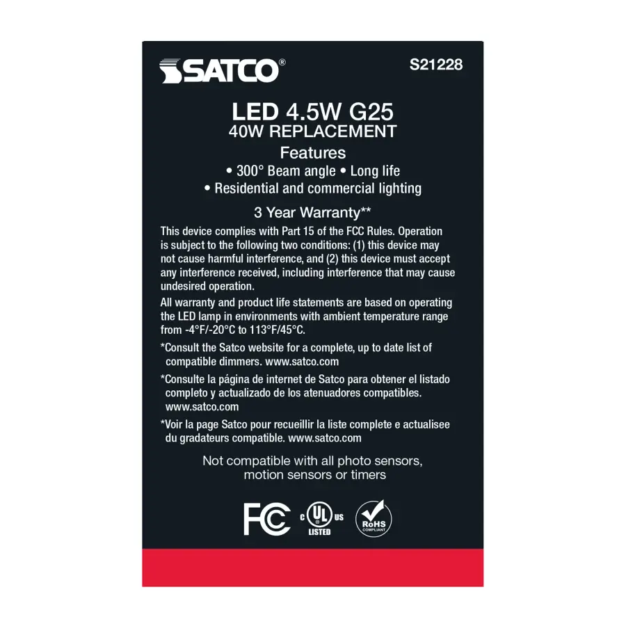 4.5 Watt G25 LED Filament - Clear - Medium base - 90 CRI - 4000K - 120 Volt - Image 7