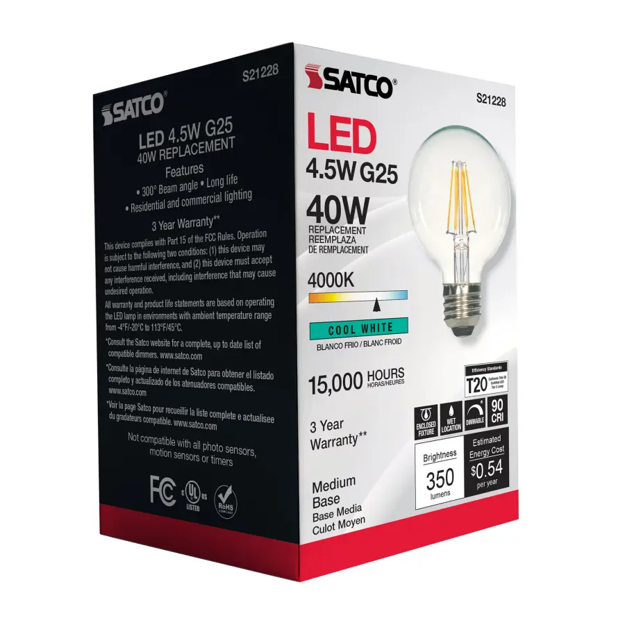 4.5 Watt G25 LED Filament - Clear - Medium base - 90 CRI - 4000K - 120 Volt - Image 8