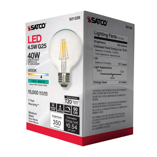 4.5 Watt G25 LED Filament - Clear - Medium base - 90 CRI - 4000K - 120 Volt - Image 9