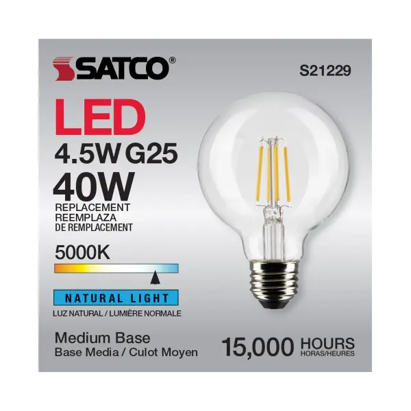 4.5 Watt G25 LED Filament - Clear - Medium base - 90 CRI - 5000K - 120 Volt - Image 11