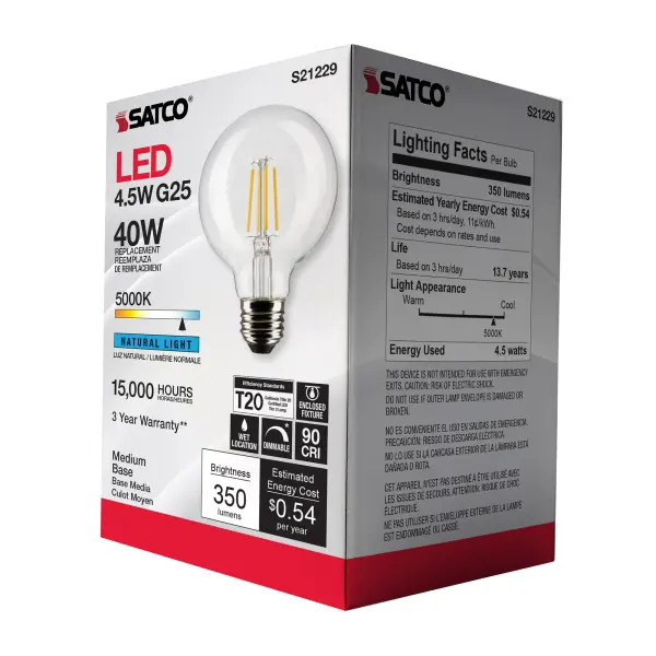 4.5 Watt G25 LED Filament - Clear - Medium base - 90 CRI - 5000K - 120 Volt - Image 9