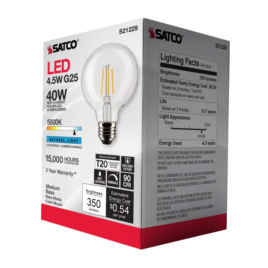 4.5 Watt G25 LED Filament - Clear - Medium base - 90 CRI - 5000K - 120 Volt - Image 9