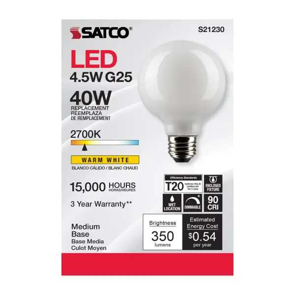 4.5 Watt G25 LED Filament - White - Medium base - 90 CRI - 2700K - 120 Volt - Image 4