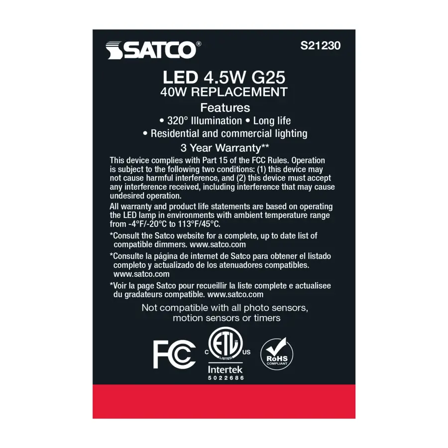 4.5 Watt G25 LED Filament - White - Medium base - 90 CRI - 2700K - 120 Volt - Image 7