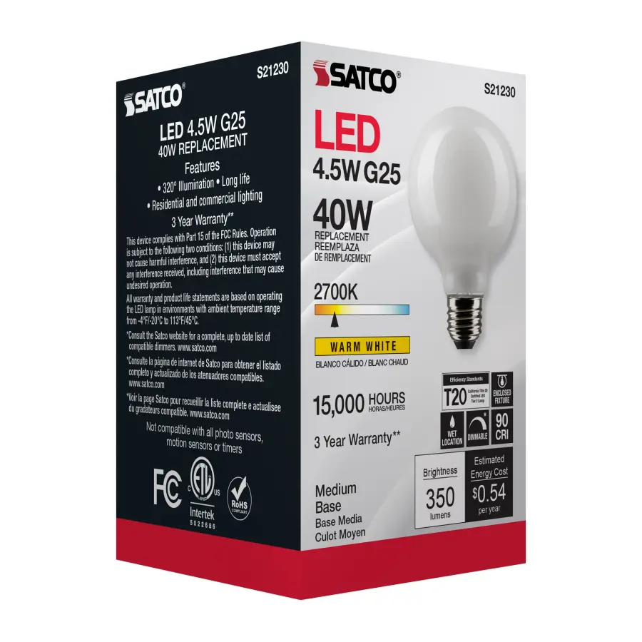 4.5 Watt G25 LED Filament - White - Medium base - 90 CRI - 2700K - 120 Volt - Image 9