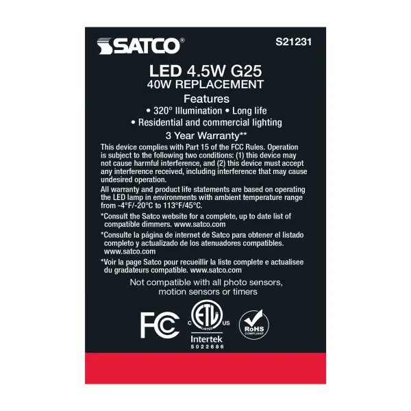 4.5 Watt G25 LED Filament - White - Medium base - 90 CRI - 3000K - 120 Volt - Image 7